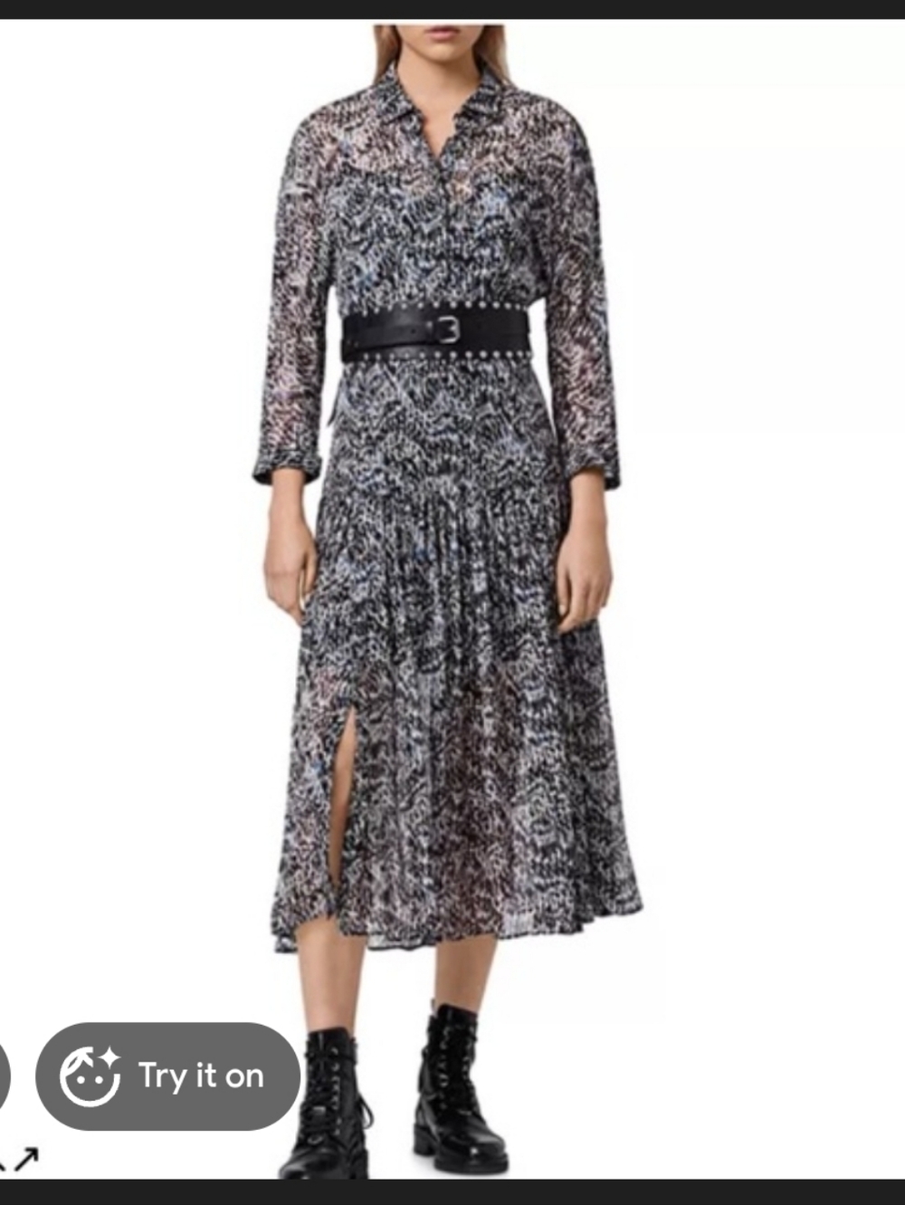 All Saints Eley Rosey Printed Midi Skirt - Black